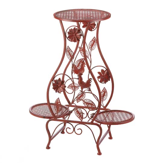 26.5'' Red Rooster Hourglass Triple Plant Stand